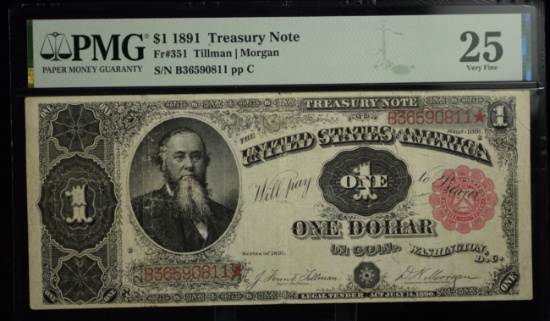 1891 $1 Treasury Note FR351 PMG 25 VF