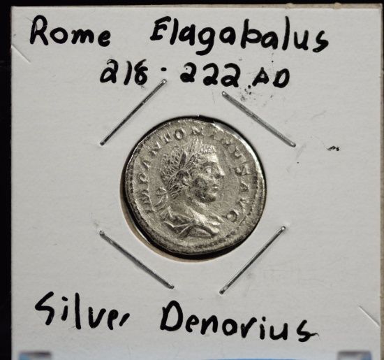 218-222 AD Silver Denarius Rome Elagobalus