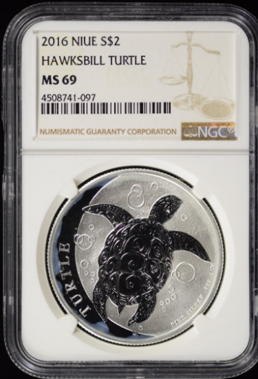 2016 Niue $2 Silver Hawksbill Turtle NGC MS-69