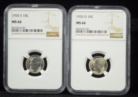 1955-D & 1955-S Roosevelt Dimes NGC MS-66