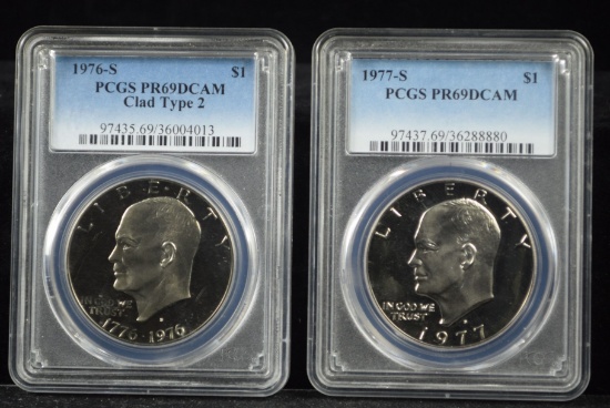 1976-S & 1977-S Ike Dollars PCGS PR-69 DCAM