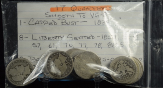 17 Mixed Early Date Quarters Seated/Barber AG/VG
