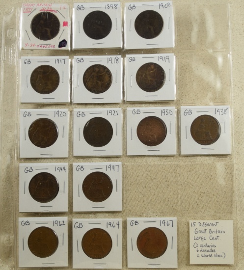 15 Different Great Britain Large Cents