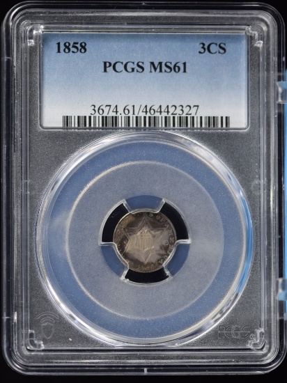 1858 Three Cent Silver PCGS MS-61