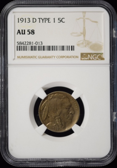 1913-D Type 1 Buffalo Nickel NGC AU-58