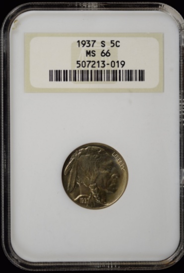 1937-S Buffalo Nickel NGC MS-66 Old Holder