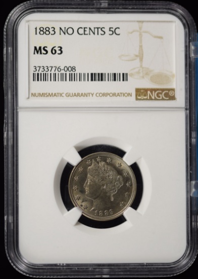 1883 No Cent V-Nickel NGC MS-63