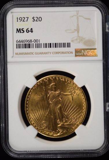 1927 $20 St Gaudens Gold DD Eagle NGC MS-64