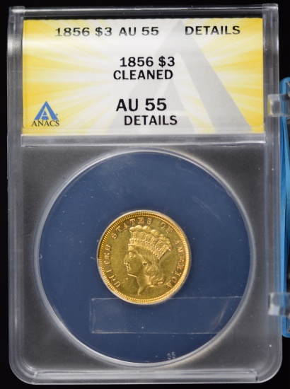 1856 $3 Gold Liberty ANACS AU-55 Details