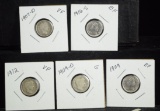5 Baber Dimes 1907d 09 09d 12 16-s Good-XF