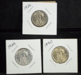 3 Standing Liberty Quarters 1926 1929 1930