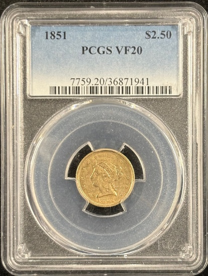 1851 $2.5 Gold Liberty PCGS VF-20