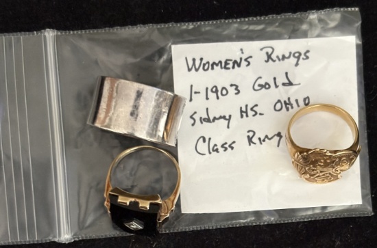 3 Womens Rings: 1903 Sidney HS OH Gold Class Ring