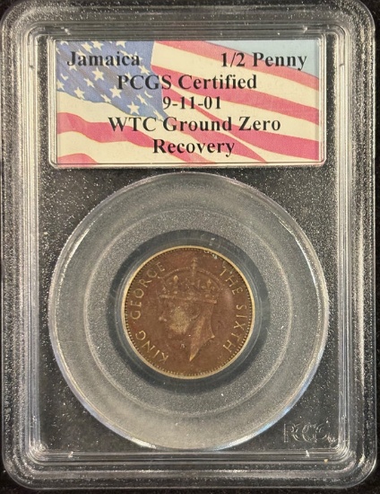 Jamaica Half Penny World Trade Cent PCGS Recovery