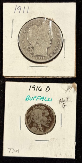1911 Barber Half & 1916-D Buffalo Nickel