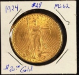 1924 $20 Gold St Gaudens Double Eagle MS62