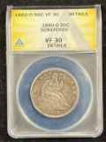 1860-O Seated Half Dollar ANACS VF30 Scratch