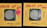 1913 Type 1 & 2 Buffalo Nickels XF