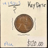 1931-S Lincoln Cent Key Date AU
