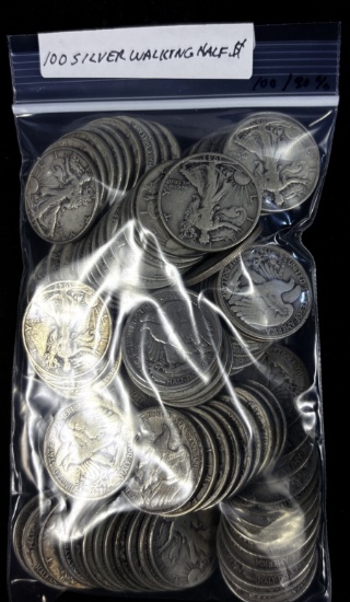 Bag of 100 Silver Walking Half Dollars