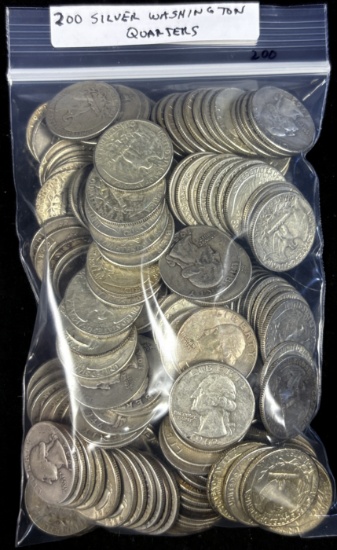 Bag of 200 Silver Washington Quarters