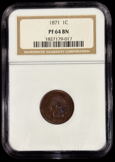 1871 Proof Indian Head Cent NGC PF-64 Brown OH