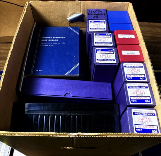 Box of Supplies, 18-New Whitman Books, 8-Boxes New 2x2 & PCGS/NGC