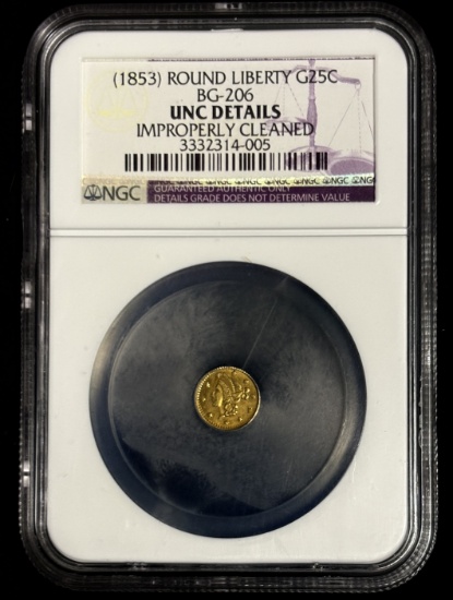 1853 Gold California 25 Cent NGC UNC BG 206 Details