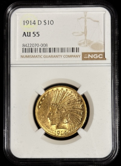 1914-D $10 Gold Indian NGC AU-55