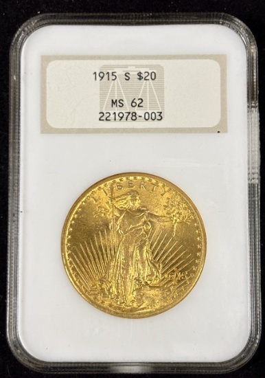 1915-S $20 Gold St Gaudens NGC MS-62 OWH