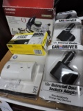 Lot of: 2 Carbon Monoxide Alarms, HUSKY 120V Mini Air Compressor, Car Double Socket Adapters