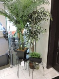 Lot of 3 Sm Tables and Various Faux Office Plants