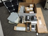 Lot of Various: Breakers, Electrical Boxes, Sample (fake) Solar Panel for Sales Purposes - see Photo