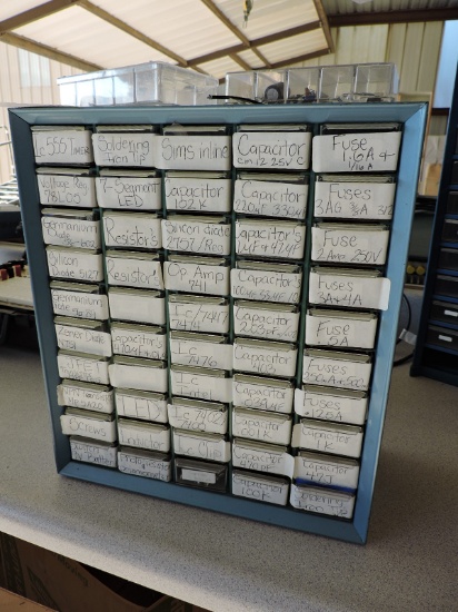 50-Drawer Parts Box with Electrical and Electronic Parts Assortment