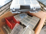 Lot of Plastic Parts Boxes and Bins with Some Electrical / Electronic Parts -- See Photo