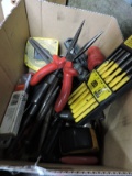 Box of Misc. Tools:  Punches, Tape Measure, Battery Terminal Cleaner, Saw Blades