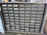 Lower Steel 70-Drawer Parts Cabinet - contains various used European Parts