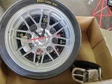 Lot of Wheel-Themed Clock and Harley Davidson Belt