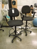 Pair of Tall Rolling Stools - Black (2)