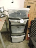3-Drawer Plastic Bin with Assorted Computer Wires, Cords, Etc…..