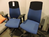 Pair of Modern Blue & Black Office Arm Chairs - Rolling