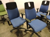 Pair of Modern Blue & Black Office Arm Chairs - Rolling