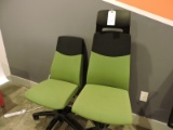 Pair of Modern Green & Black Office Chairs - Rolling