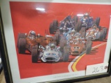 Ron Burton 1968 Racing Lithograph - Framed: 'The Pack Entering The First Turn'