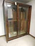 Vintage Two-Door Wooden Armoire / Wardrobe with Sliding Glass Doors