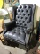 Pair of Tufted Faux Leather Formal Chairs - Black