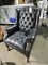 Pair of Tufted Faux Leather Formal Chairs - Black - DAMAGED