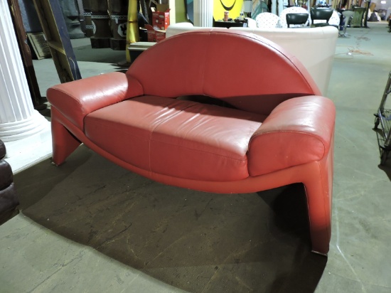 Red Retro 1980's Style Mod Sofa - Faux Leather