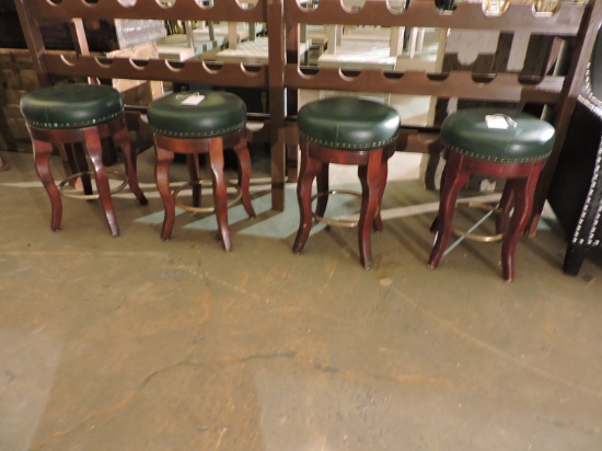 Low Bar Stools - Faux Leather & Wood - Set of 4