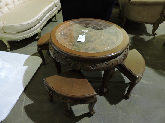Chinese Tea Table with 4 Matching Quarter-Stools